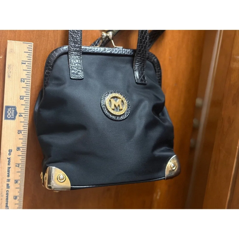 Metrocity di Braccialini Black Nylon Leather Kiss‎ Lock Frame Bag Made in Italy